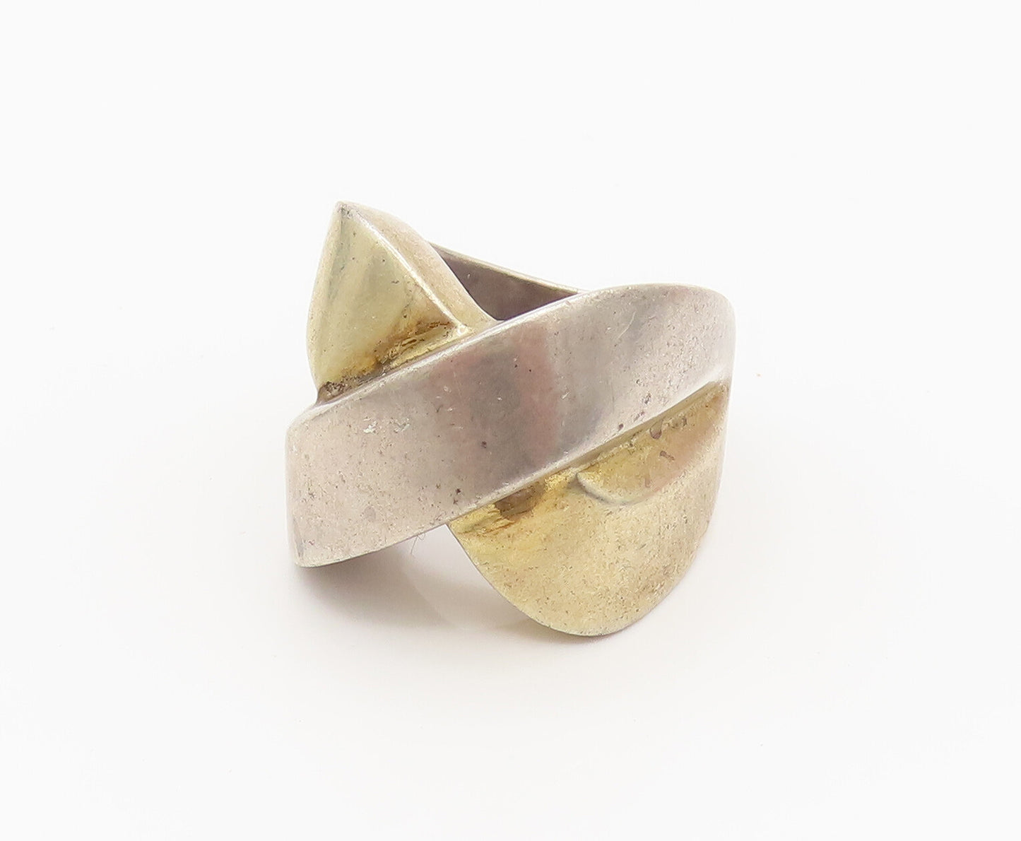 925 Silver  Vintage Two Tone X Crisscross Statement Ring Sz 7.5  RG26226