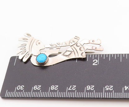 925 Sterling Silver Vintage Brooch Navajo Turquoise Etched Kokopeli  BP11755