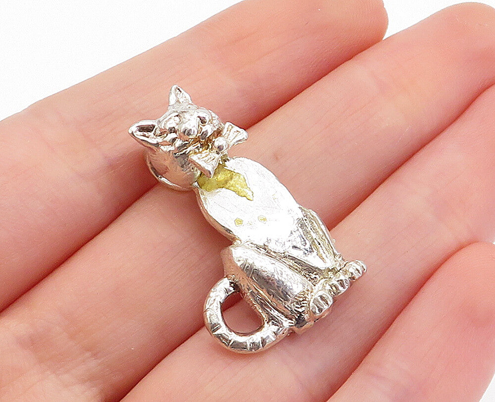 MILLEFIORI 925 Sterling Silver  Vintage Shiny Sitting Cat Motif Pendant PT3736