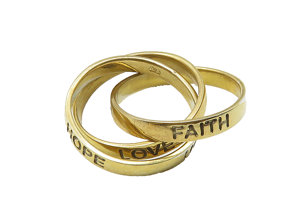 925 Sterling Silver  Vintage Love Hope Faith Stamped Rolling Ring Sz 7 RG10410