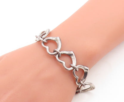 925 Sterling Silver  Vintage Oxidized Open Love Heart Chain Bracelet  BT1303