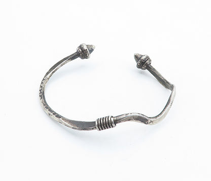 925 Sterling Silver  Vintage Modernist Dark Tone Pointed Cuff Bracelet  BT2499