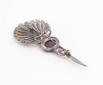 925 Sterling Silver Vintage Brooch Pin Multi Gemstone Shell Shaped Motif BP12447