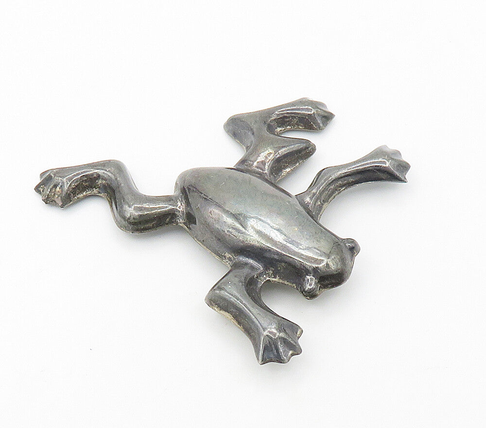 925 Sterling Silver  Vintage Dark Tone Smooth Hollow Frog Brooch Pin  BP6560