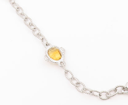18k Gold & 925 Sterling Silver Vintage Necklace Faceted Citrine Chain  NE4918