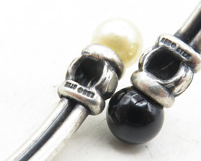 KBN KABANA 925 Silver  Vintage Pearl & Onyx Bypass Cuff Bracelet  BT4375