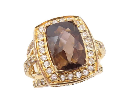 925 Sterling Silver Vintage Ring Gold Plated Smoky Quartz & Topaz  Sz 7  RG29975