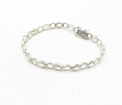 925 Sterling Silver Sparkling Cubic Zirconia Hinge Link Chain Bracelet BT3698