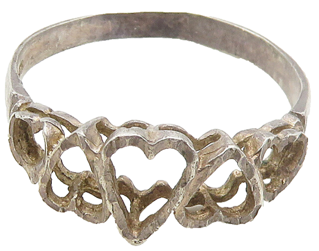 925 Sterling Silver  Vintage Open Love Hearts Dome Band Ring Sz 8.5  RG16869