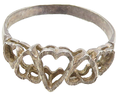 925 Sterling Silver  Vintage Open Love Hearts Dome Band Ring Sz 8.5  RG16869