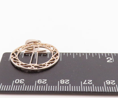 925 Sterling Silver Vintage Pendant Swirly Bordered Religious Cross  PT24282