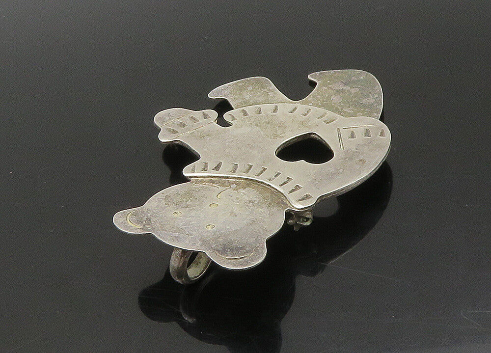 MEXICO 925 Silver  Vintage Teddy Bear Love Heart Sweater Brooch Pin  BP8984