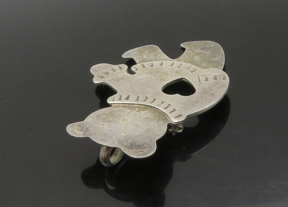 MEXICO 925 Silver  Vintage Teddy Bear Love Heart Sweater Brooch Pin  BP8984