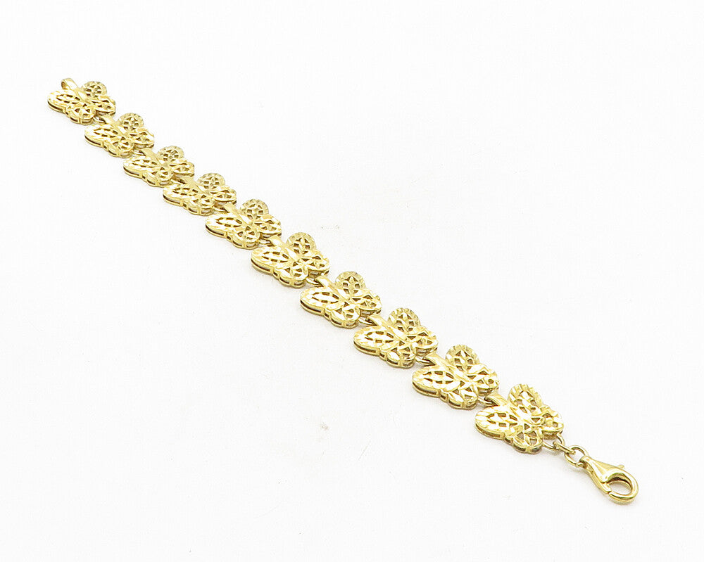 925 Sterling Silver  Gold Plated Diamond Cut Butterfly Chain Bracelet  BT4228