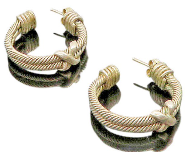 MEXICO 925 Sterling Silver  Vintage Shiny Double Twist Hoop Earrings  EG11417