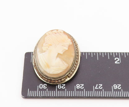 925 Sterling Silver  Vintage Carved Woman Profile Cameo Brooch Pin  BP8122