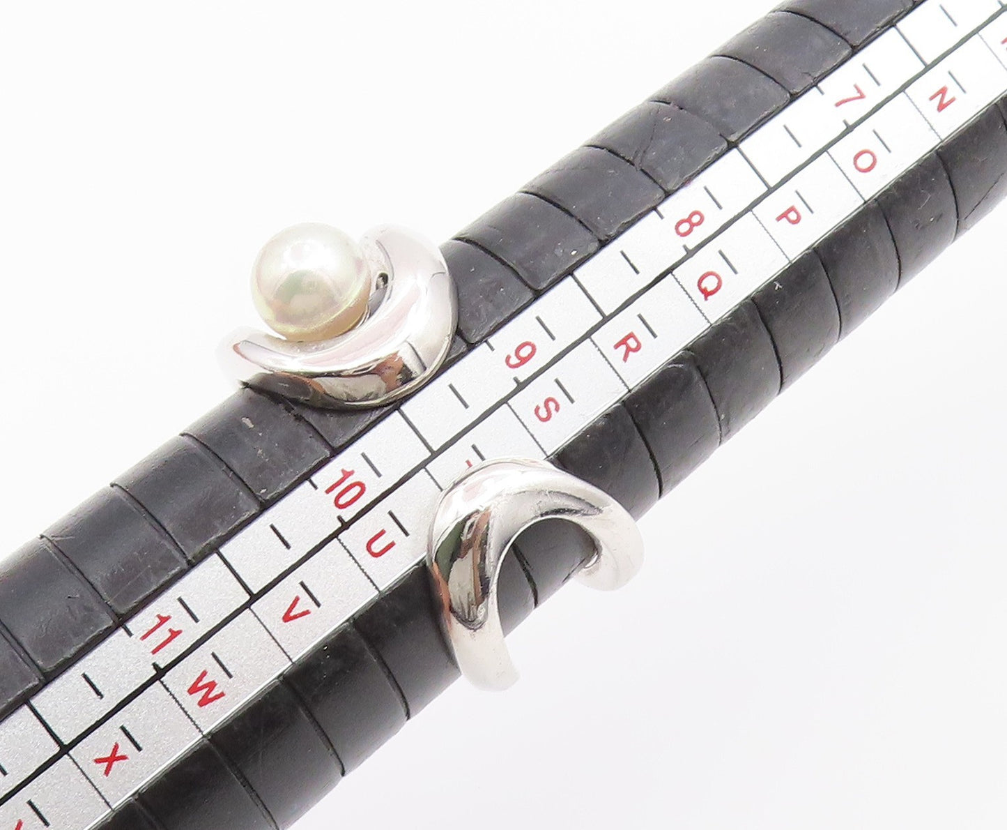 925 Sterling Silver Vintage Ring Abstract Wave Pearl Open Band  Sz 9  RG36678