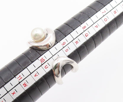 925 Sterling Silver Vintage Ring Abstract Wave Pearl Open Band  Sz 9  RG36678