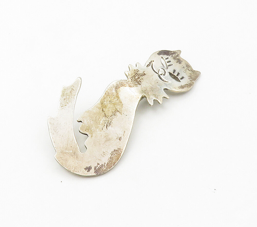 MEXICO 925 Sterling Silver  Vintage Sitting Cat Cutout Eyes Brooch Pin  BP5984