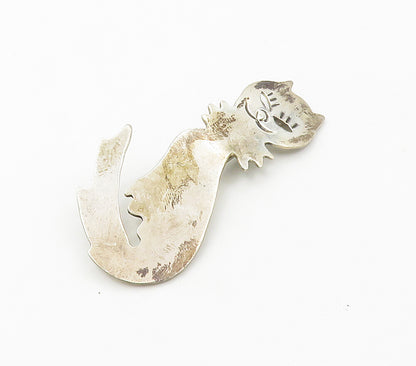 MEXICO 925 Sterling Silver  Vintage Sitting Cat Cutout Eyes Brooch Pin  BP5984
