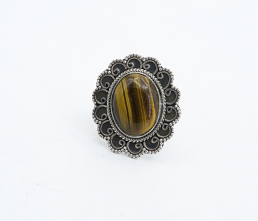 925 Sterling Silver  Vintage Tiger's Eye Swirl Wheat Cocktail Ring Sz 8 RG4486