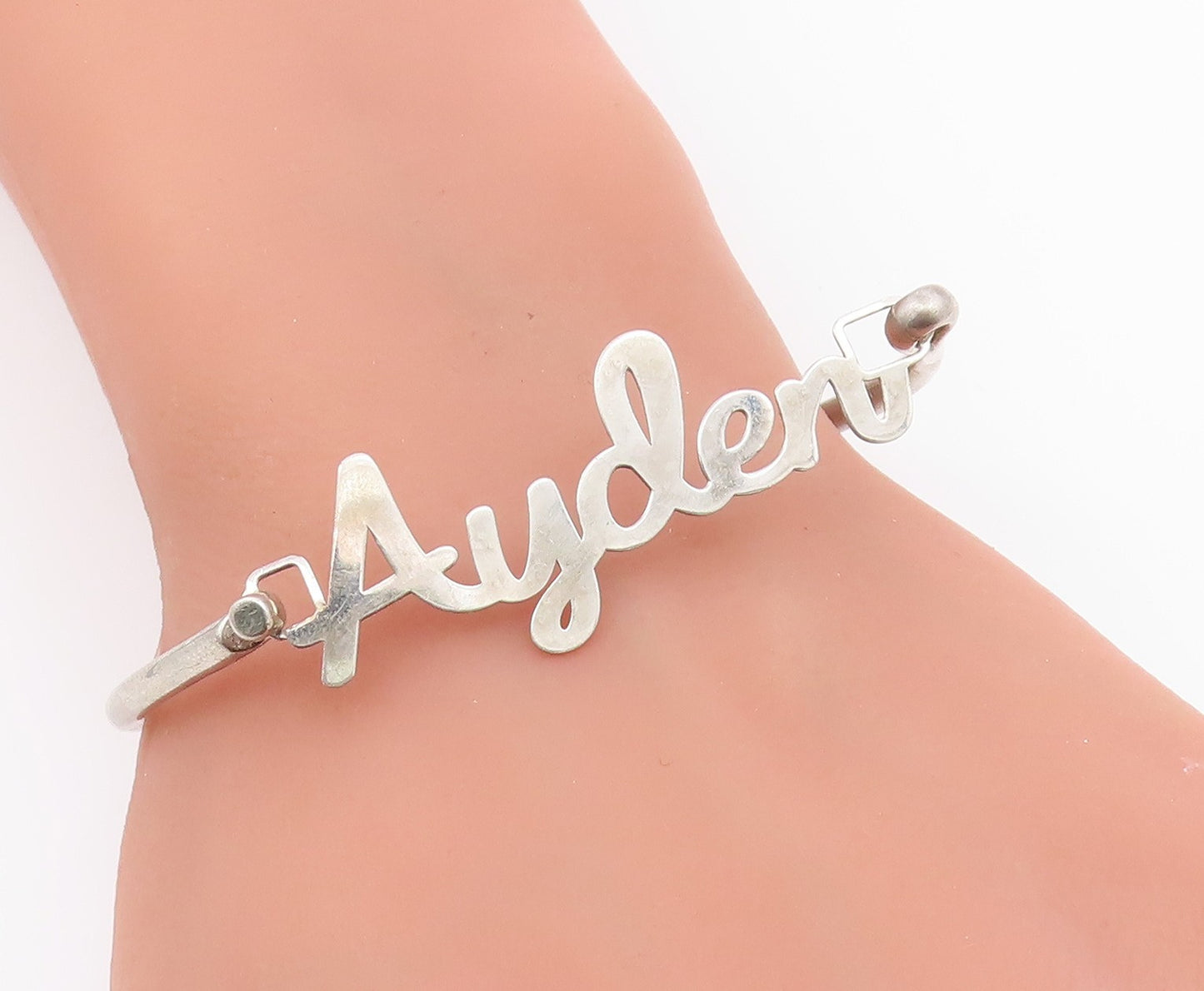 925 Sterling Silver  Shiny Smooth Ayden Name Hook Bangle Bracelet  BT6549