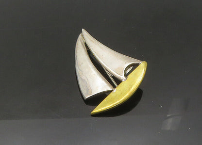 MEXICO 925 Sterling Silver  Vintage Shiny 2 Tone Sail Boat Brooch Pin  BP8696