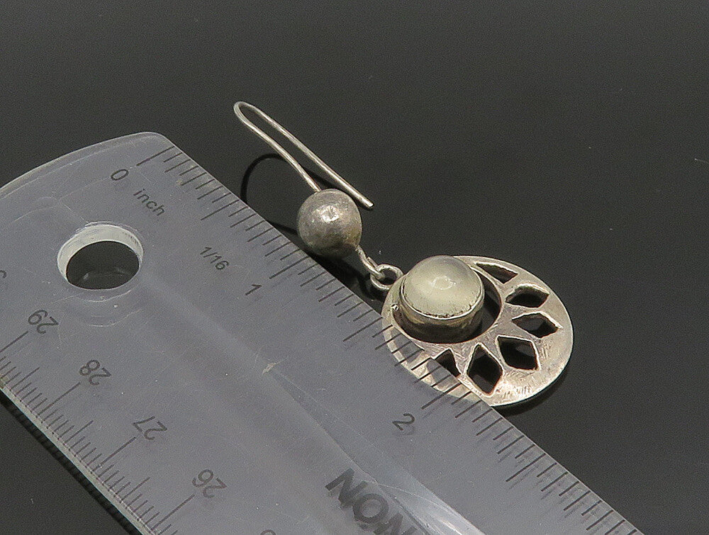 925 Sterling Silver  Vintage Cat's Eye & Ball Cut Out Dangle Earrings  EG11661