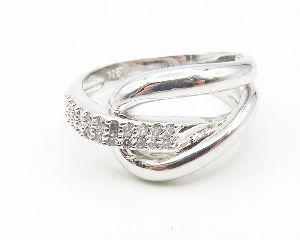925 Sterling Silver  White Topaz Shiny Loop Design Band Ring Sz 9.5  RG11438