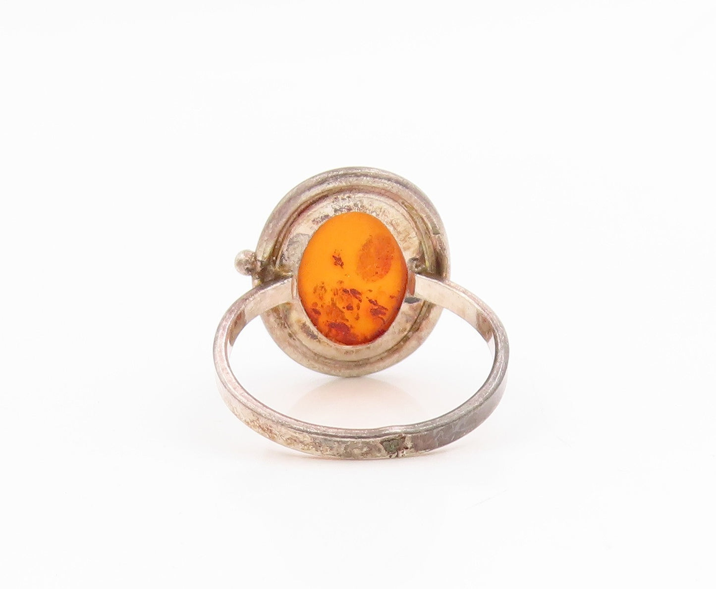 925 Sterling Silver Vintage Ring POLAND Cabochon Amber Band  Sz 5  RG35426