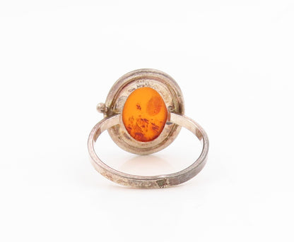 925 Sterling Silver Vintage Ring POLAND Cabochon Amber Band  Sz 5  RG35426