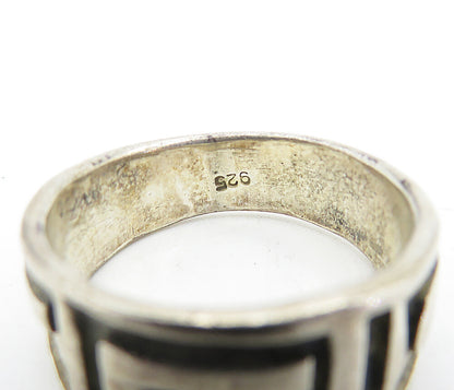 925 Sterling Silver  Vintage Shiny Greek Key Tapered Band Ring Sz 6  RG5355