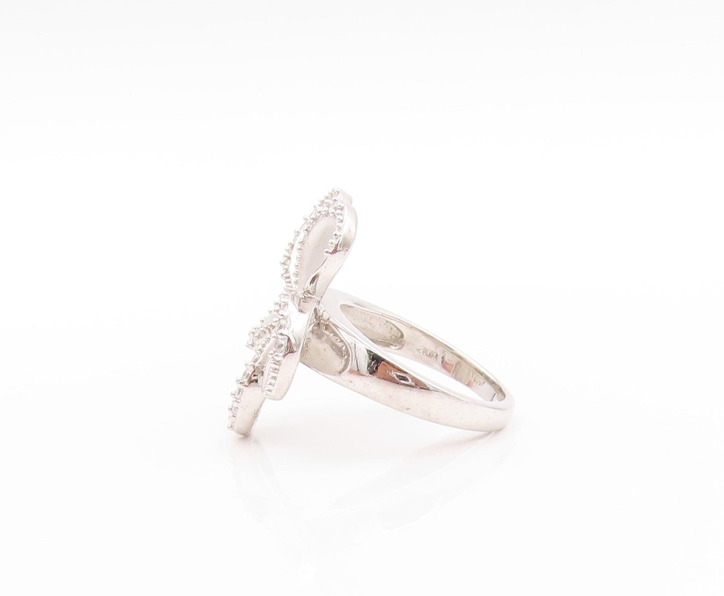 925 Sterling Silver Vintage Ring Designer CZ Bordered Cutout Flower Sz 7 RG31895