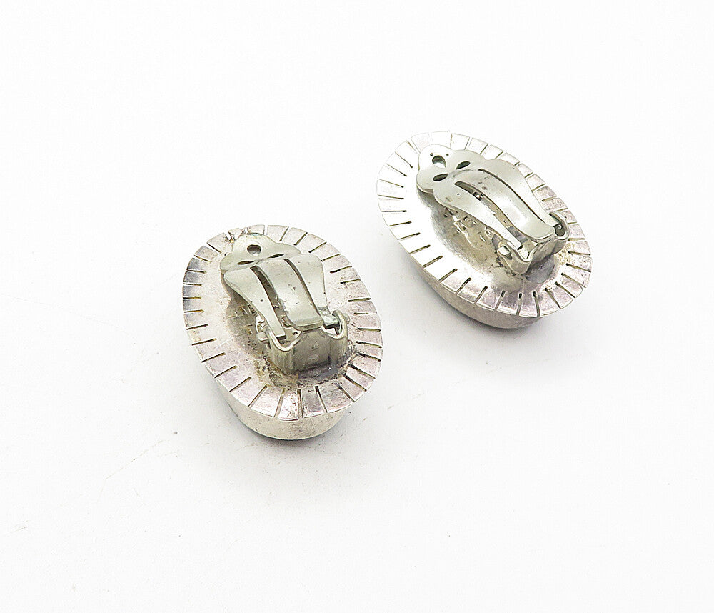 MEXICO 925 Sterling Silver  Vintage Black Onyx Oval Non Pierce Earrings EG3856