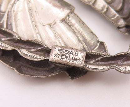 BEAU 925 Silver  Vintage Antique Kissing Couple Love Heart Brooch Pin  BP9439