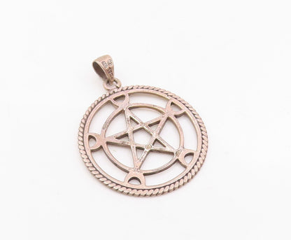 PETER STONE 925 Silver  Vintage Pentagram Star Crescent Moon Pendant  PT20327