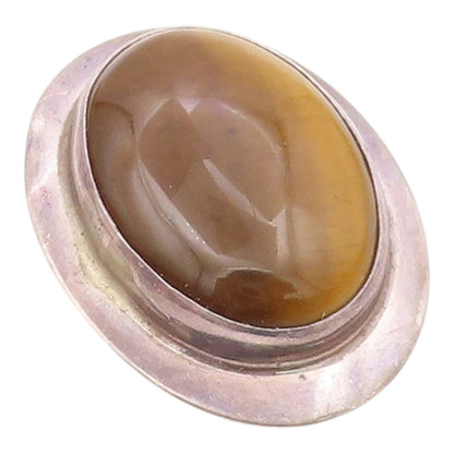MATHEWS 925 Silver  Vintage Cabochon Cut Tiger's Eye Oval Pendant  PT16777