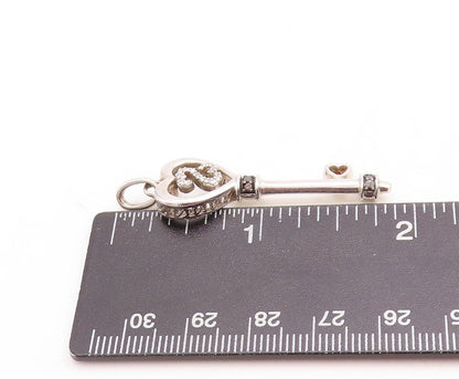 925 Sterling Silver Vintage Pendant White & Black Diamonds Key Of Love  PT23762