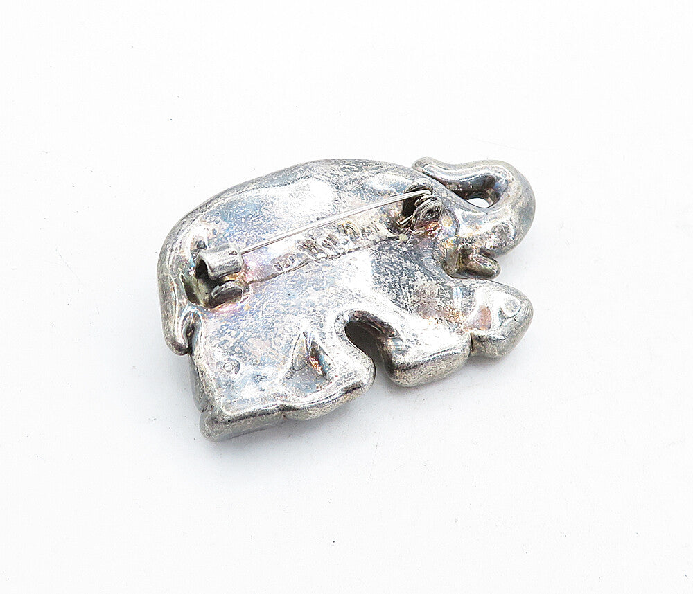 925 Sterling Silver  Vintage Dark Tone Hollow Elephant Brooch Pin  BP1974