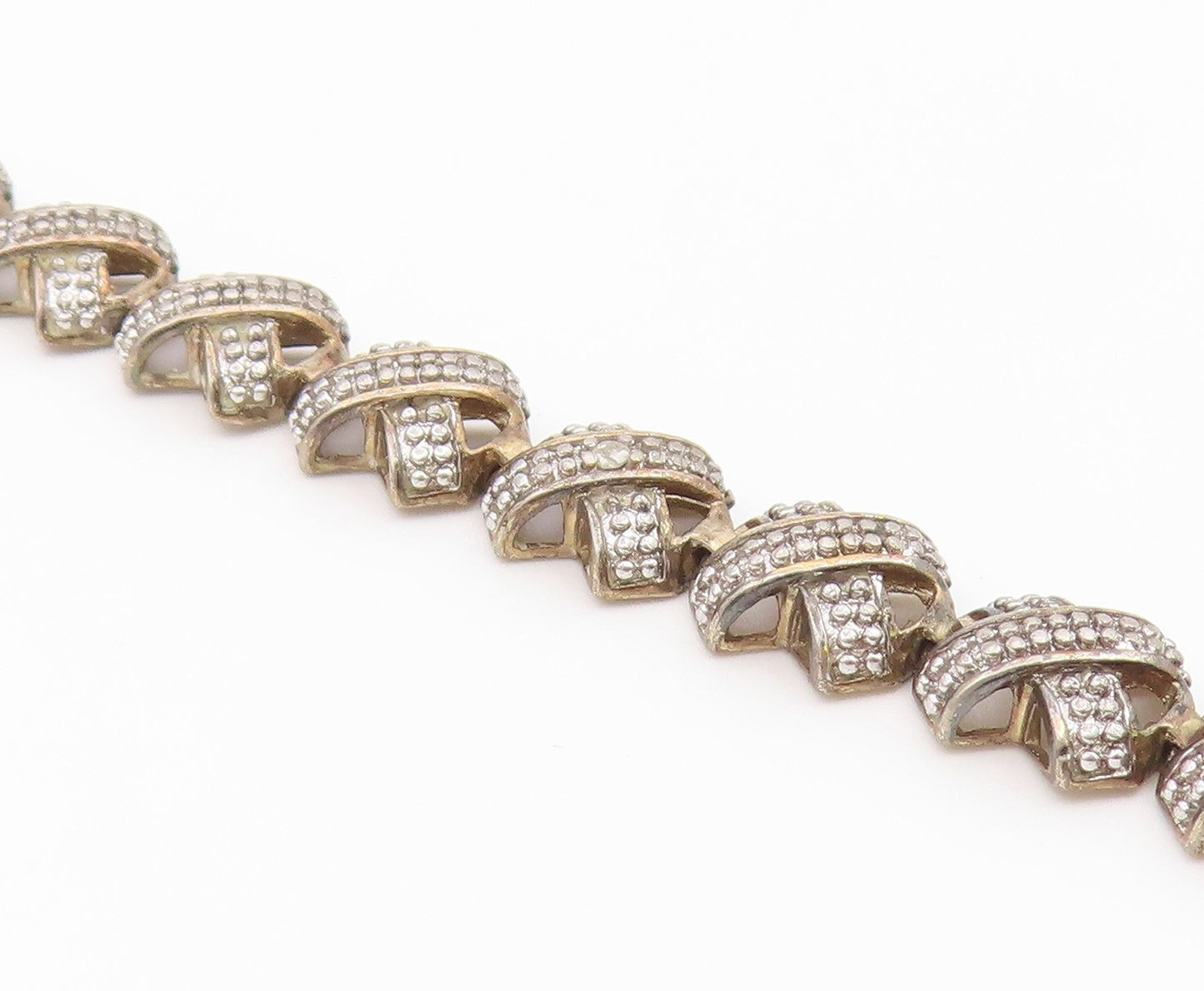 925 Sterling Silver  Vintage Topaz Accented X Link Chain Bracelet  BT5168