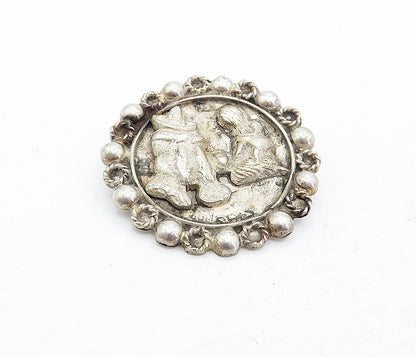 MEXICO 925 Sterling Silver  Vintage Couple Dome Twist Border Brooch Pin BP1966
