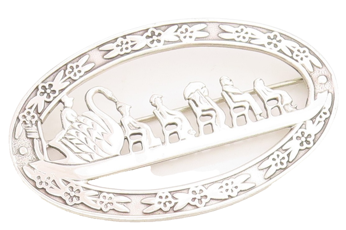 925 Sterling Silver Vintage Brooch Solid Boston The Swan Boats  BP11479