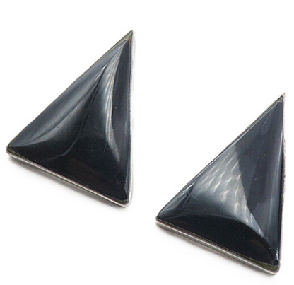 MEXICO 925 Sterling Silver  Vintage Black Onyx Triangle Drop Earrings  EG4177