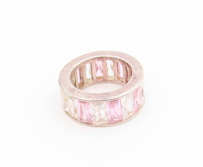 925 Sterling Silver Vintage Ring Pink & White Topaz Eternity Band  Sz 6  RG36058