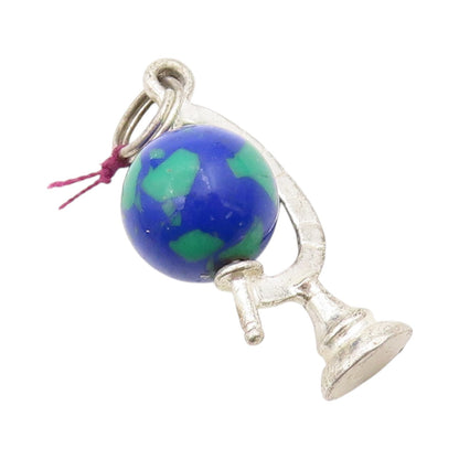925 Sterling Silver Vintage Pendant 3D Miniature World Globe Charm SPINS PT24987