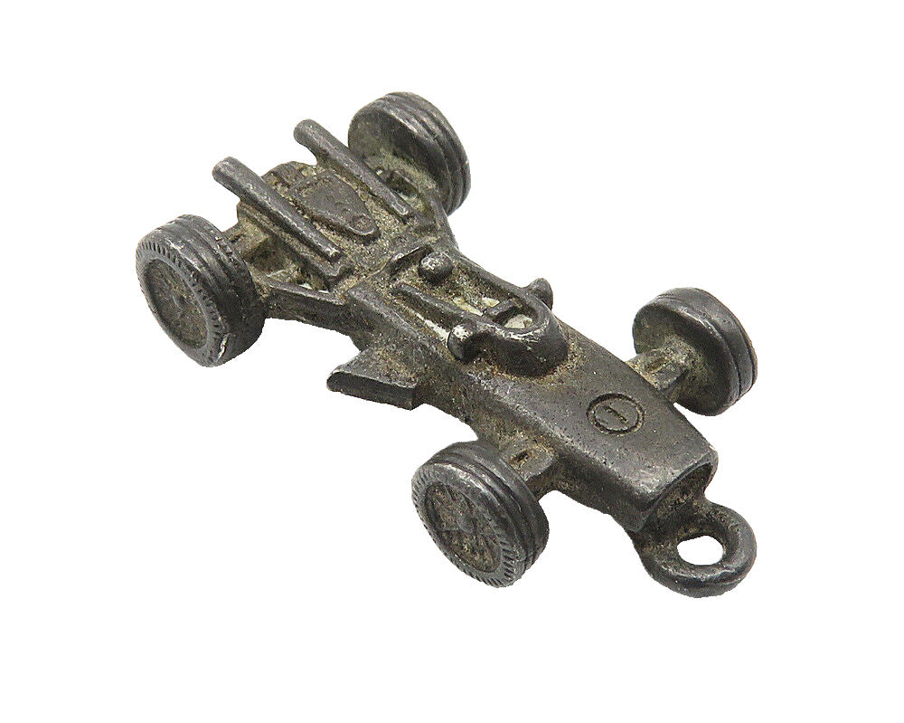 925 Sterling Silver  Vintage Oxidized Go Cart Racer Motif Pendant  PT8435