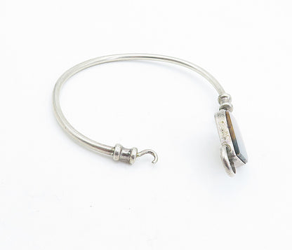 925 Sterling Silver  Vintage Brown Jasper Round Hook Bangle Bracelet  BT3168