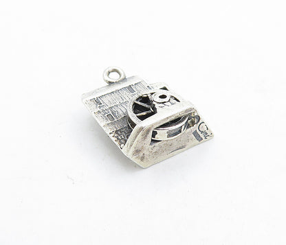 925 Sterling Silver  Vintage Petite Dark Tone Sculpted House Pendant  PT3941