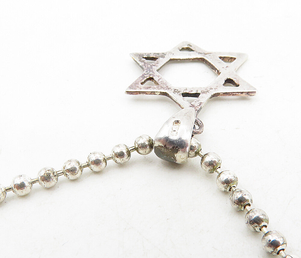 925 Sterling Silver  Vintage Shiny Open Star Of David Chain Necklace  NE1519