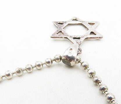 925 Sterling Silver  Vintage Shiny Open Star Of David Chain Necklace  NE1519